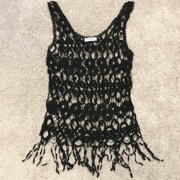 Vintage Bohemian Black Loose Crochet Lace Top - Picture 11 of 15